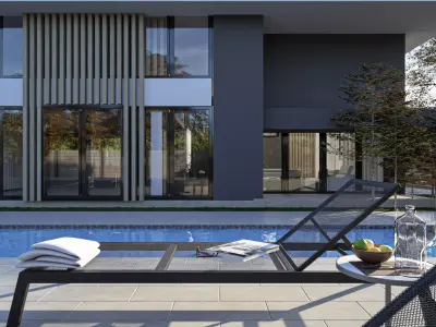 Modern Minimalist Villa with Interior Exterior Scene  Low-poly 3D model