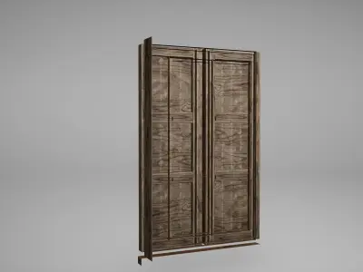 Window Set Low Poly Game Ready wooden door Low-poly 3D model