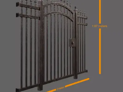Realistic Gothic Wrought Iron Gate and Fence Free low-poly 3D model