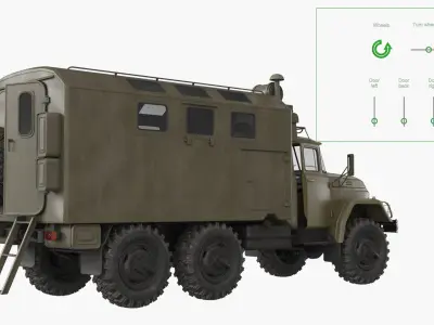  Army Utility Truck ZIL-131 KUNG with Interior Rigged for Cinema 4D 
