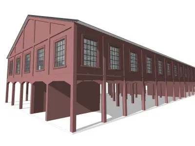 Detailed Building cocrete office  Exterior 3Dsmax - Revit Low-poly 3D model