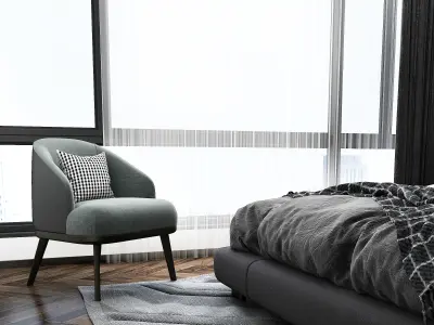 Modern chinese bedroom with wardrobe display interior design 3D model