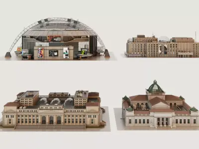 Classic Shopping Mall 3D Model - Dome  Grand Facade Low-poly 3D model