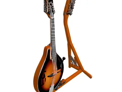 Mandolin Musical Instrument with Stand Low-poly 3D model