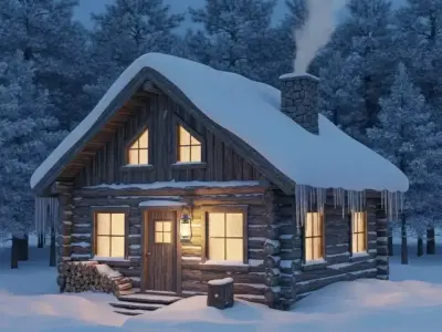 Winter Snow Cabin Realistic Environment 3D Model low poly  Low-poly 3D model