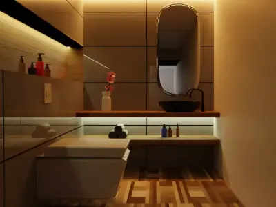 bathroom modern with wooden flooring Free 3D model