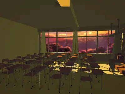 Japanese Anime Style Classroom Low-poly 3D model