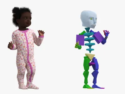  Little Dark Skin Girl in Full Bodysuit Rigged 
