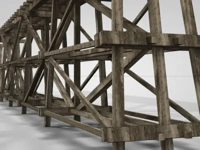 Old Wooden Railway Bridge Low-poly 3D model