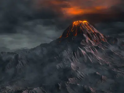 Volcano with Summer and Winter Textures Low-poly 3D model