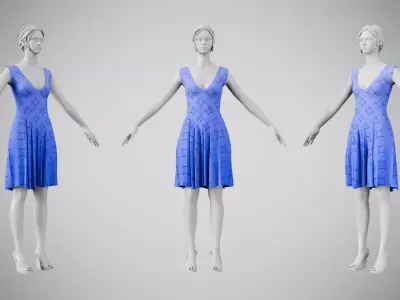 Dress 21 Very Light Blue With Design Low-poly 3D model