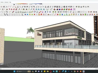 Retail shopping mall along hotel building 3D model