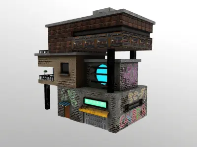 Cyberpunk City - Building 14  Low-poly 3D model