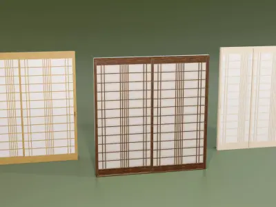 Japanese Shoji with designed lattice Low-poly 3D model