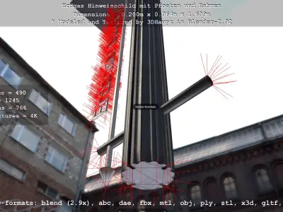 Hinweisschild Erdgas mit Pfosten und Rahmen Low-poly 3D model