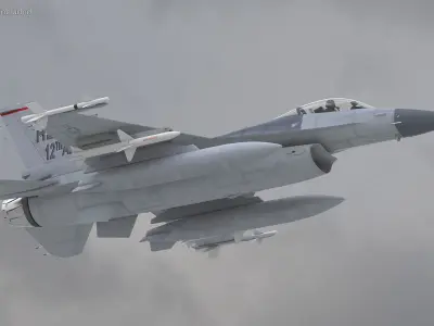  Fighter F-16 with Pilot and Missile Launcher LAU-129 