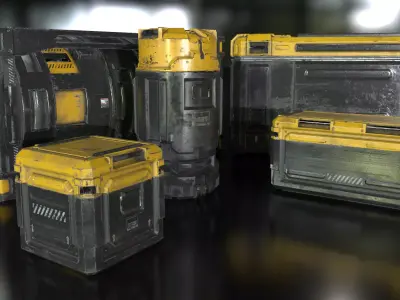 Sci-Fi Industrial Crate Collection Game Ready PBR Textures Low-poly 3D model