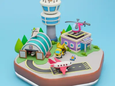 Low Poly Airport Cartoon Low-poly 3D model