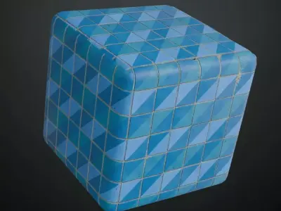 Modern Matte Cerulean Blue Diagonal Split Tiles PBR Seamless Texture