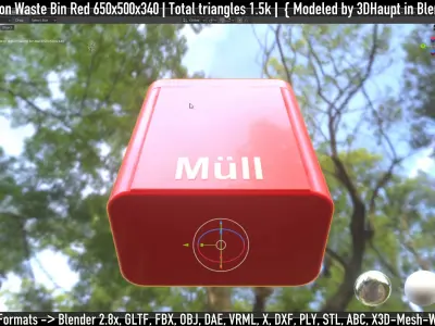 Petrol Station Waste Bin Red 650x500x340 3D model