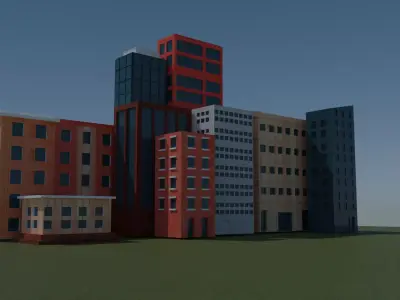 10 stylized buildings Low-poly 3D model