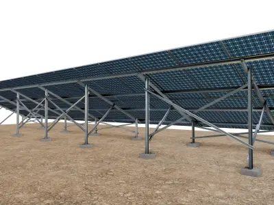 Lowpoly Ground Mounted Solar Panels-15 Rows of PV Modules Low-poly 3D model