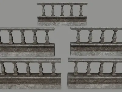 wall set pillars of pillars with shadows Low-poly 3D model