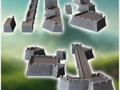 Modular set of stone defensive walls with forts 2 - Medieval Got 3D print model
