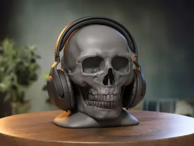 Robot Skull Headphone Stand Cyborg Headset Stand 3D print model