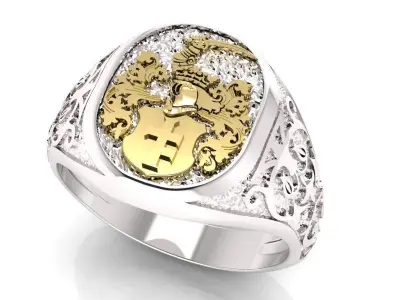 signet ring with heraldic knight and shield 3D print model