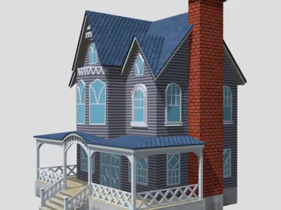 American Style Cottage - Town House Model Low-poly 3D model purchase
