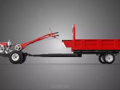 SINGLE AXLE POWER TILLER TRACTOR TRAILER CAR VEHICLE HAULER CART 3D model