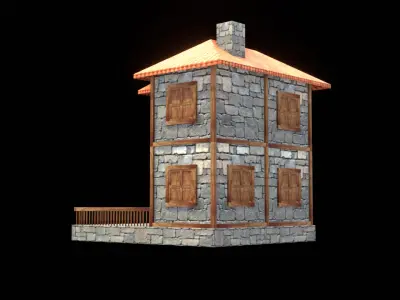 medieval house low poly village town residential house  93 Low-poly 3D model