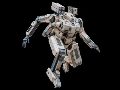  Rigged Sci-Fi Combat Mech Exoskeleton Suit - Desert Skin PBR 