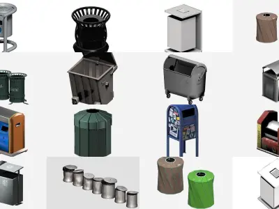 30 pieces metal trashcan garbage recycling wastebin 3D Model Pack