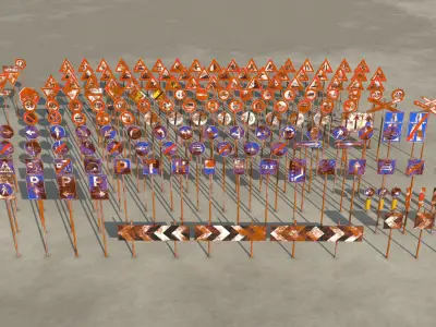 175 EU Road-Street Signs From New Condition To Rusty Assets Pack 3D model