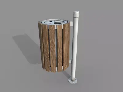 Wooden Trashbin PBR Low-poly 3D model