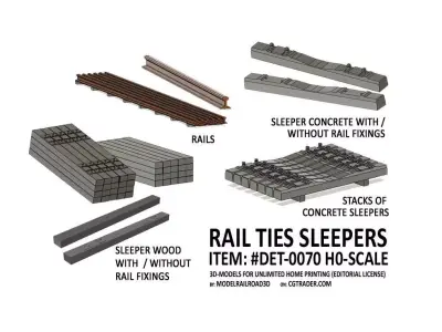 DET-0070 Rail Ties Sleepers set H0-scale 10 items 3D print model