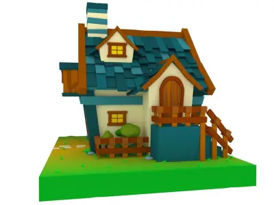 Cartoon Cottage House Low-poly 3D model