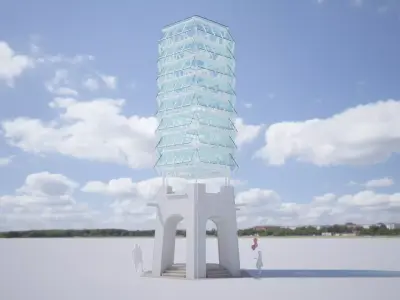 Hexagon Glass Observation Silk Road Tower 3D model