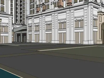 Classical highrise building complex 3D model