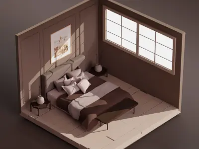 5 Lowpoly bedrooms bedroom with bed and lamp Low-poly 3D model