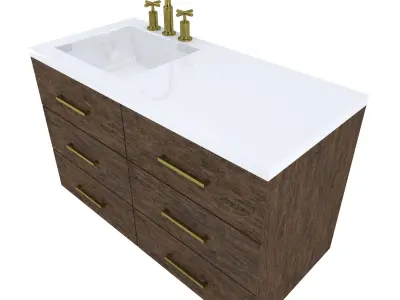 Vanity bathroom with drawers and brass faucet 3D model