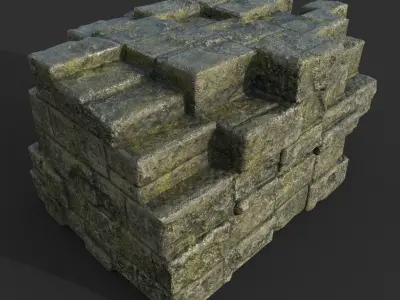 Low poly Mossy Ruin Medieval Construction Low-poly 3D model