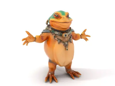 Regal Frog King Character Model Rigged and Animated Low-poly 3D model