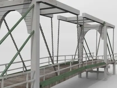 Old Dutch wooden draw bridge 3D model