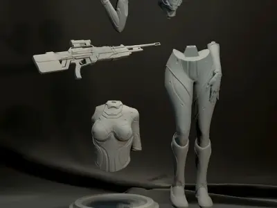Sci fi Sniper GIrl 3D PRINT  3D print model
