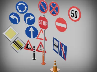 Road Sign Collection Low Poly Low-poly 3D model