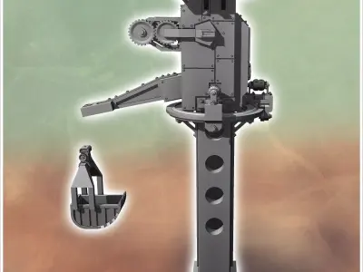 Large futuristic crane with toothed bucket and gears 4 - Future  3D print model