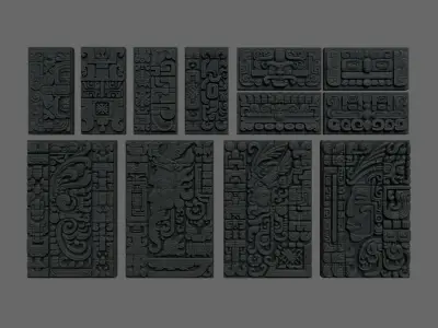 Low poly Black Mayan Temple Wall 230731 Low-poly 3D model
